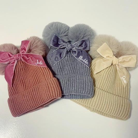 Double Pom Pom Bow Hat